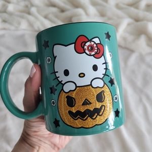 NEW Hello Kitty Green Halloween Glitter Pumpkin 20oz Ceramic Mug
